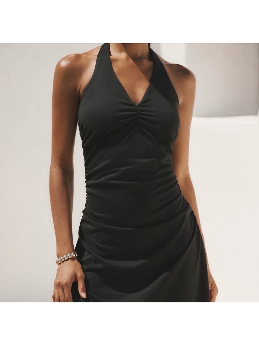 Celandine Classic Black Halter Ruched Dress